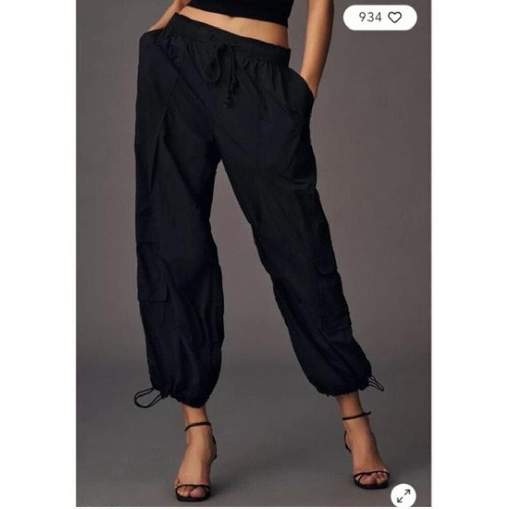 Anthropologie Daily Practice M Black Nylon Parachute Cargo Pants Baggy Utility